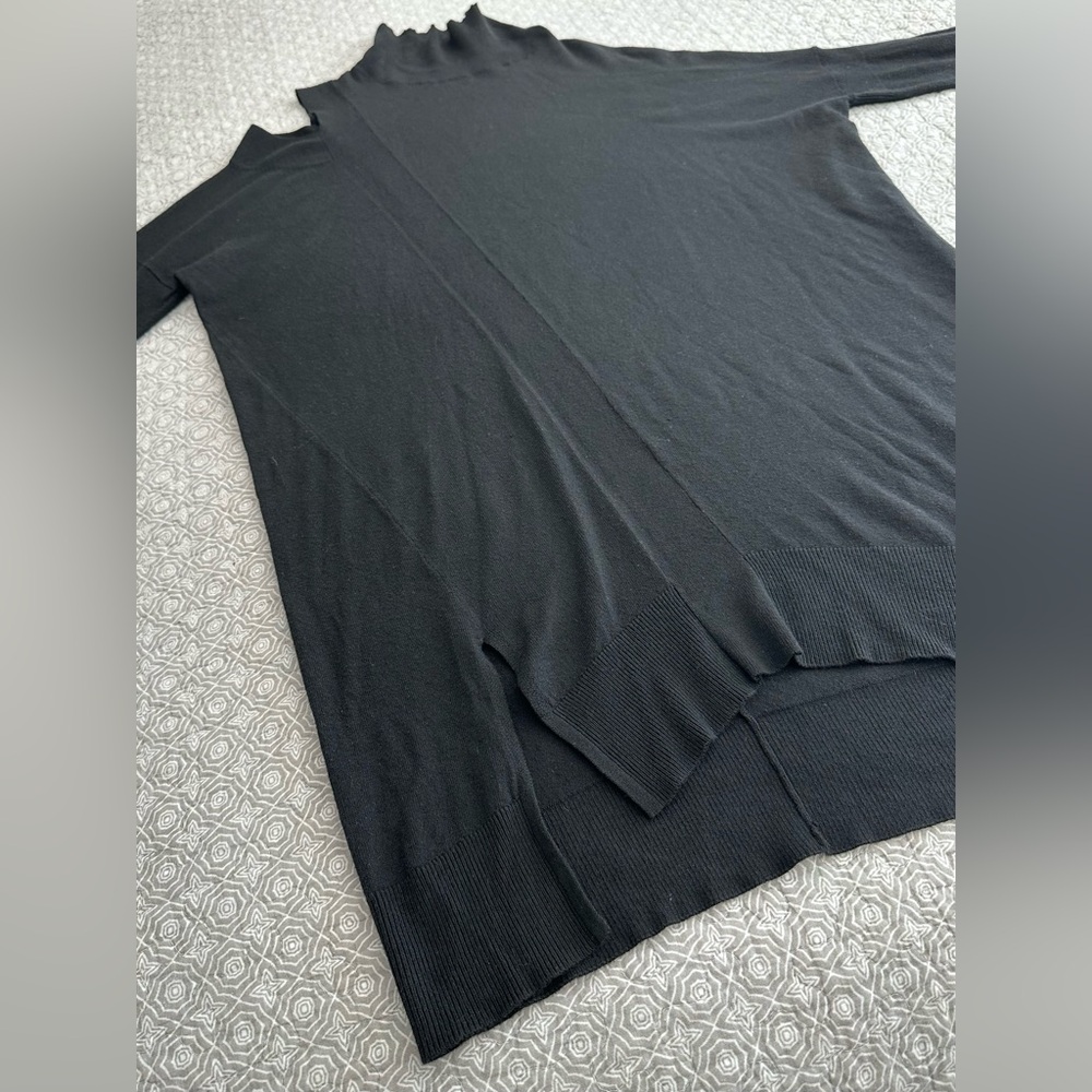 LOVE TOKEN Black Turtleneck Sweater Asymmetrical Tunic Lagenlook Cut-out Size M - Picture 7 of 12